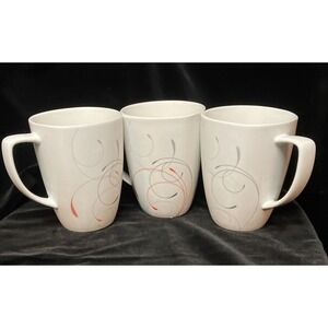 Set 3 Corelle Coordinates Splendor Coffee Cups Mugs White Red Grey Swirl 12oz